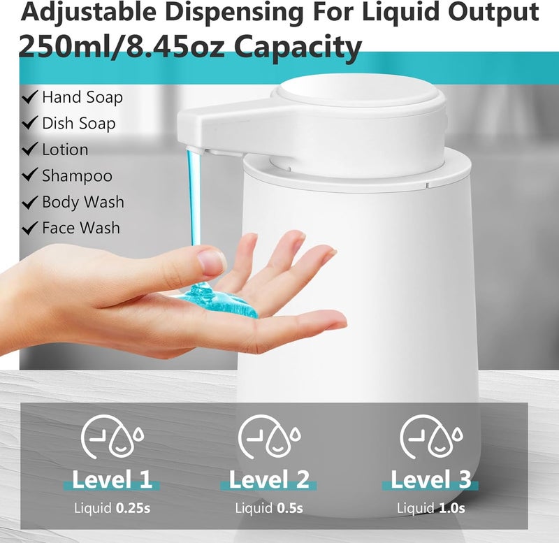 Phneems Automatic Soap Dispenser Liquid Touchless: 9oz Plastic White 3-Level Adjustable Modern Rechargeable Electric Smart Auto Soap Dispenser - Bathroom Kitchen Hand Dish Lotion - Image 5